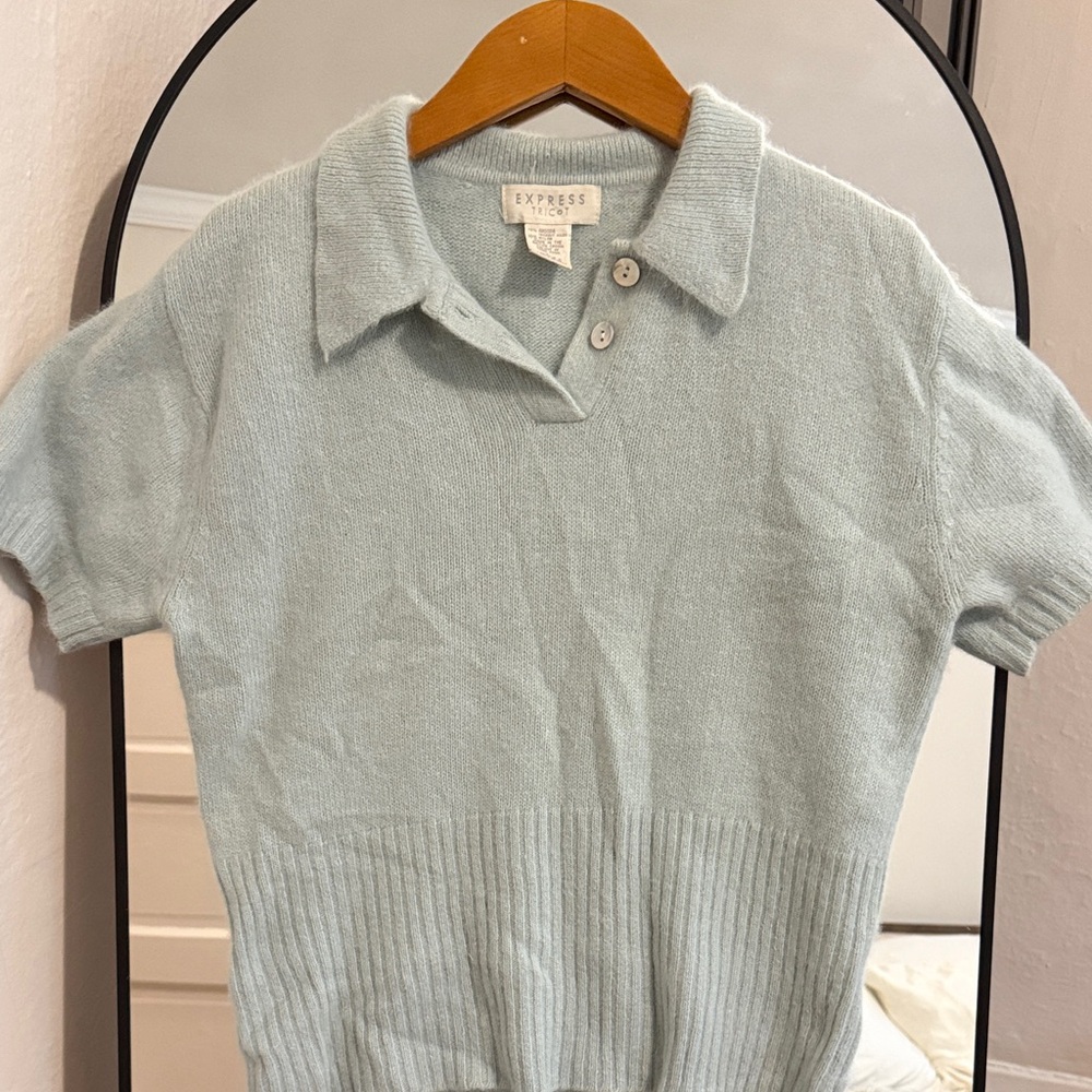 Softest Vintage Sky Blue Angora Polo Sweater